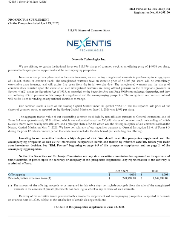 Nexentis Technologies Inc 美股招股说明书（2026年6月15日版）