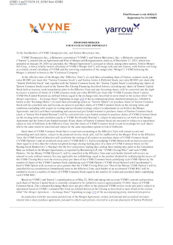 VYNE Therapeutics Inc美股招股说明书(2026-06-15版)