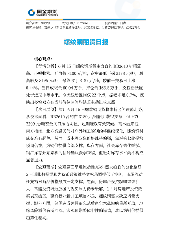 螺纹钢期货日报