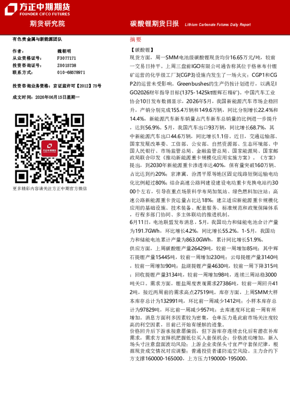 Lithium Carbonate Futures Daily Report：碳酸锂期货日报