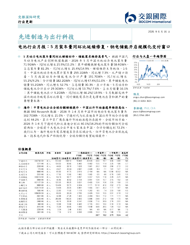 电池行业月报：5月装车量同环比延续修复，钠电储能开启规模化交付窗口