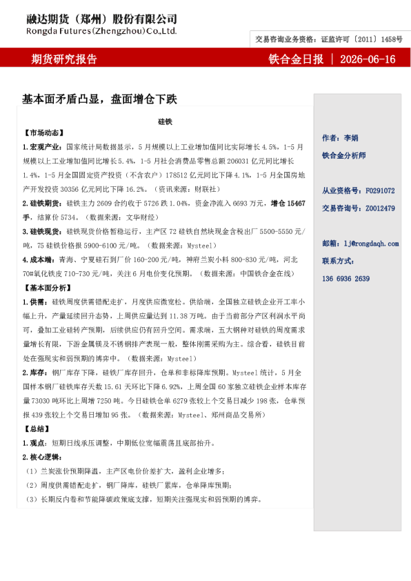 铁合金日报-基本面矛盾凸显，盘面增仓下跌
