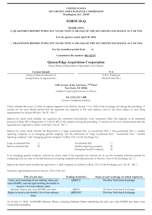 QuasarEdge Acquisition Corp 2026年季度报告