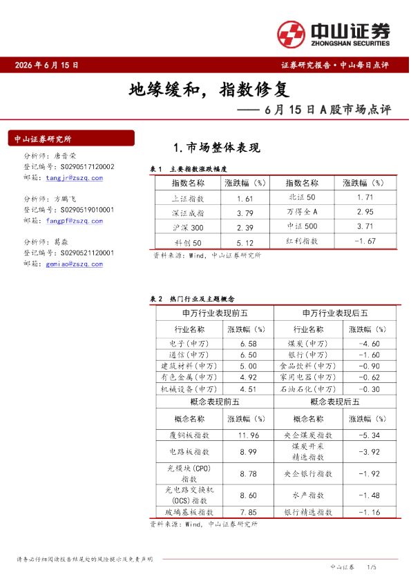 A股市场点评：地缘缓和，指数修复