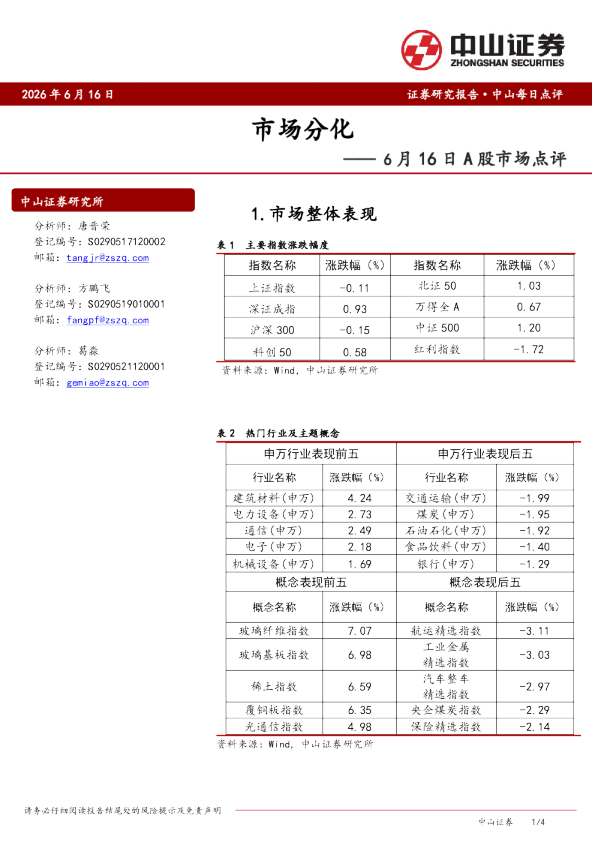 A股市场点评：市场分化
