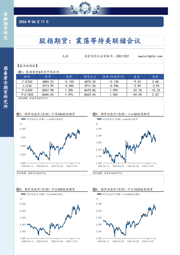 股指期货：震荡等待美联储会议