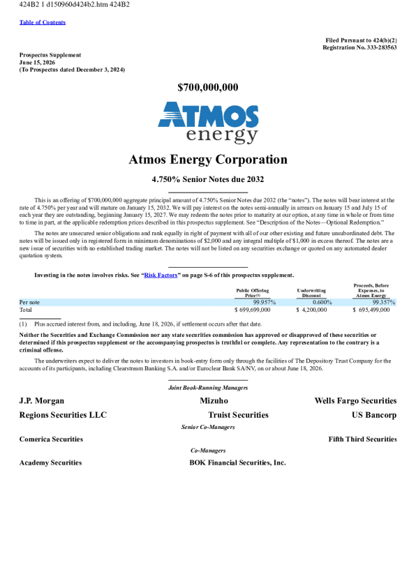 Atmos Energy美股招股说明书(2026-06-17版)