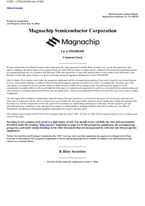 MagnaChip Semiconductor Corp美股招股说明书(2026-06-17版)