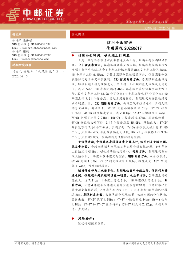 信用周报：信用全面回调