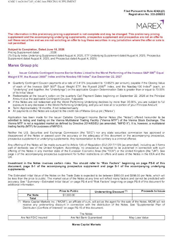 Marex Group plc美国存托凭证招股说明书（2026年6月18日版）