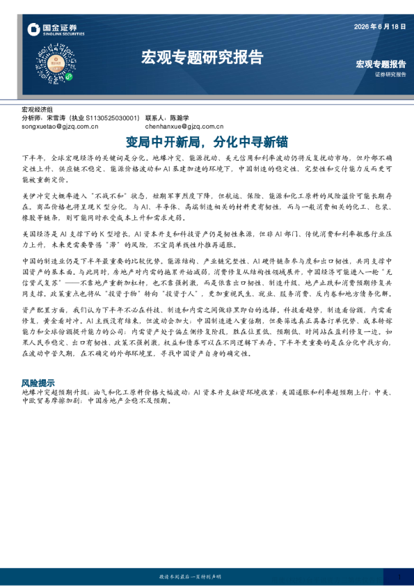 变局中开新局，分化中寻新锚