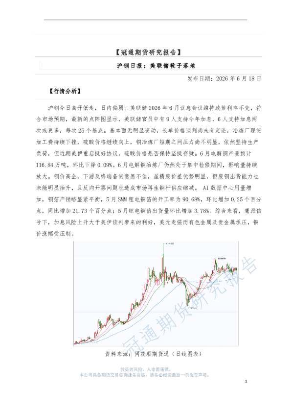 冠通期货研究报告：沪铜日报：美联储靴子落地