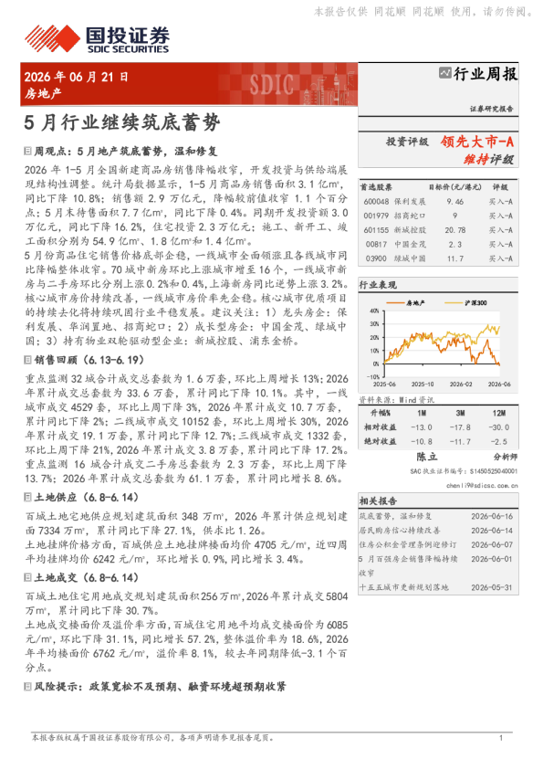 房地产行业周报：5月行业继续筑底蓄势