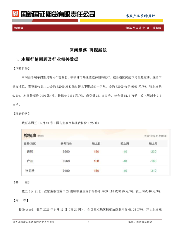 国新国证期货_棕榈油周报