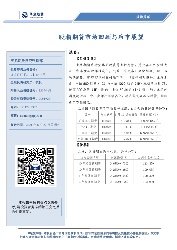 股指期货市场回顾与后市展望