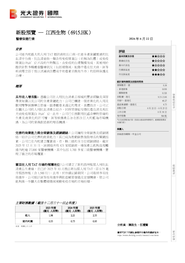 新股预览：江西生物