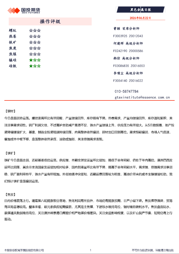 黑色金属日报