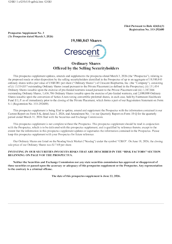 Crescent Biopharma Inc美股招股说明书(2026-06-22版)