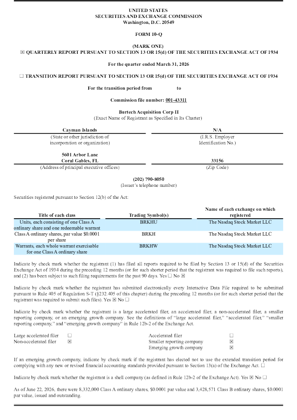 Burtech Acquisition Corp II-A 2026年季度报告