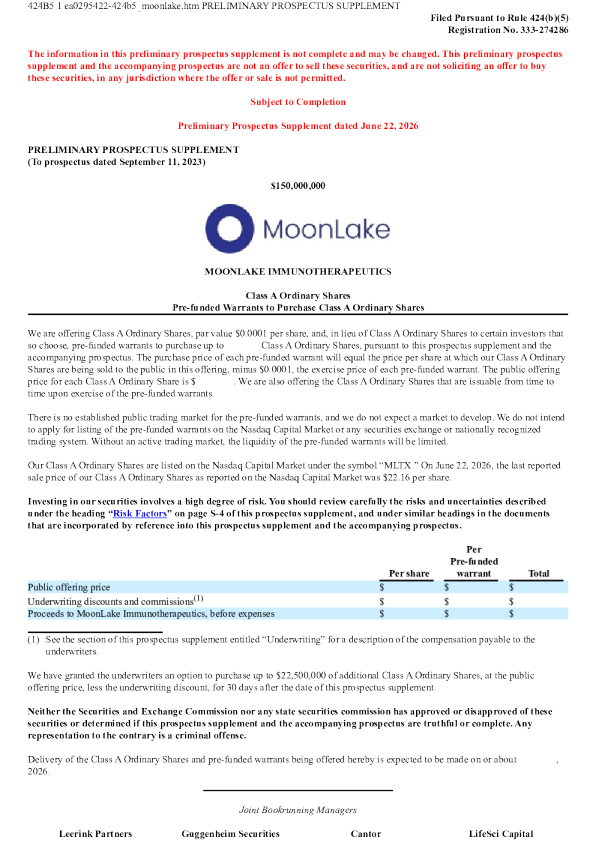 MoonLake Immunotherapeutics-A美股招股说明书(2026-06-22版)
