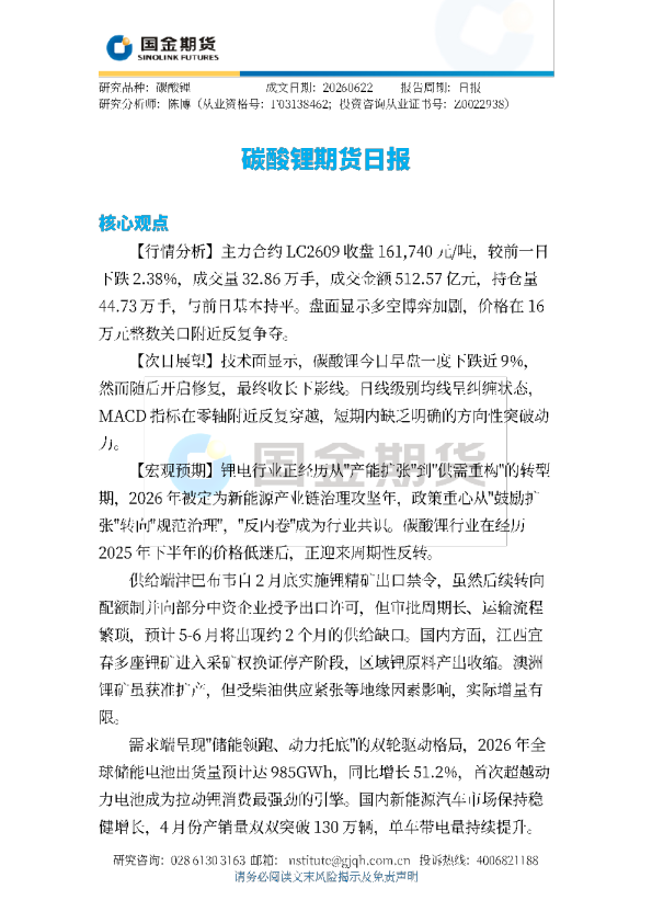 碳酸锂期货日报