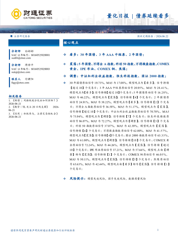 财通证券量化日报：量化日报债券延续看多