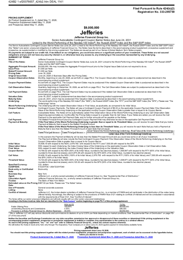 Jefferies Financial Group Inc美股招股说明书(2026-06-23版)