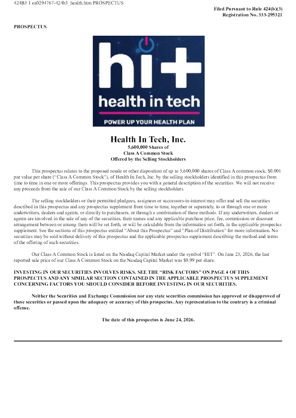 Health In Tech Inc. - 美股招股说明书（2026年6月24日版）