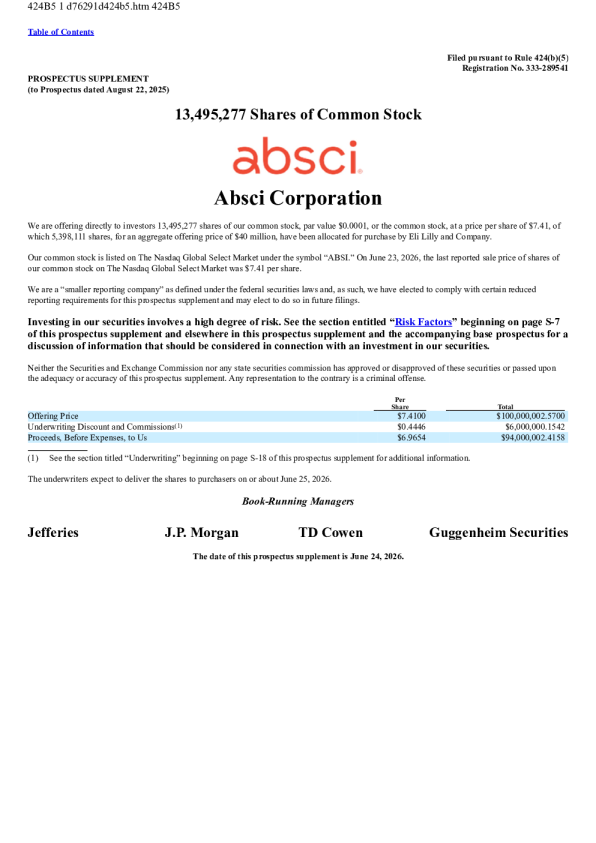 Absci Corp美股招股说明书(2026-06-24版)