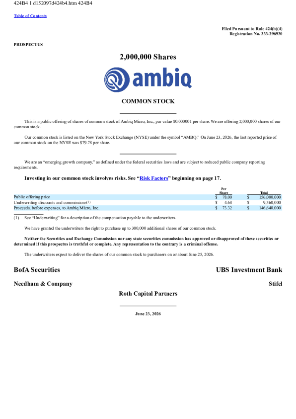 Ambiq Micro Inc美股招股说明书(2026-06-25版)
