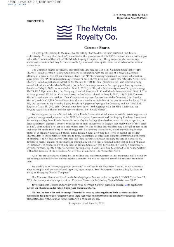 The Metals Royalty Co Inc美股招股说明书(2026-06-25版)