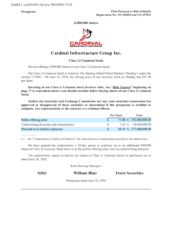 Cardinal Infrastructure Group Inc-A美股招股说明书(2026-06-25版)