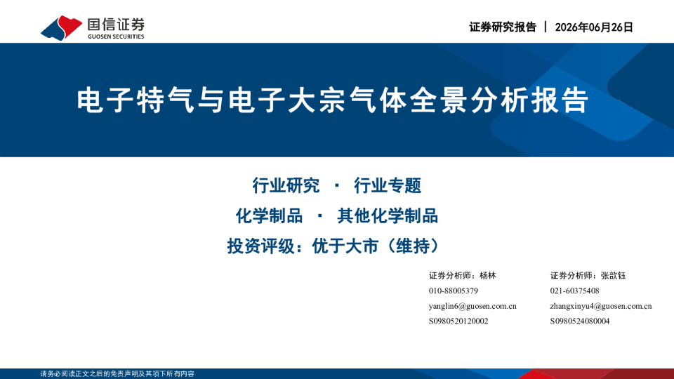 化学制品行业：电子特气与电子大宗气体全景分析报告