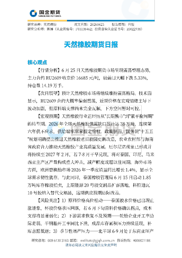 天然橡胶期货日报