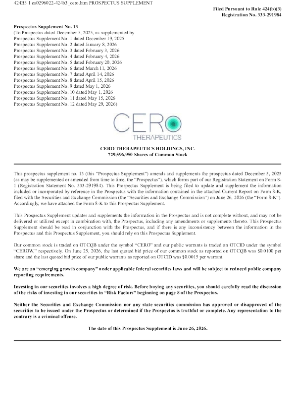 CERo Therapeutics Holdings Inc. 美股招股说明书（2026年6月26日版）