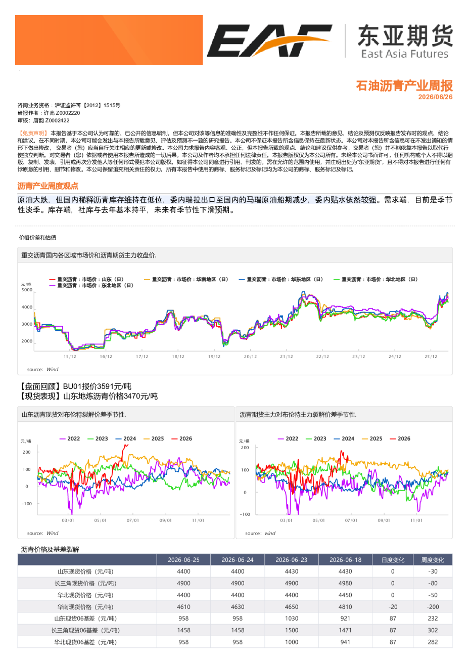 石油沥青产业周报