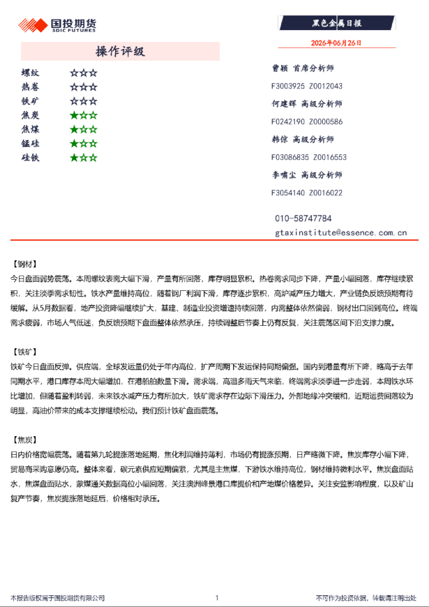黑色金属日报