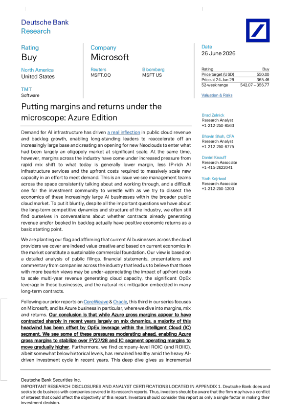 聚焦利润率与回报：Azure板块分析