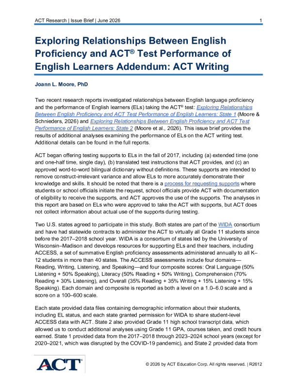 探究英语学习者英语水平与ACT考试成绩之间的关系附录：ACT写作