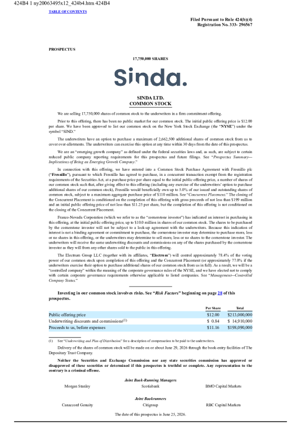 Sinda Ltd美股招股说明书(2026-06-29版)