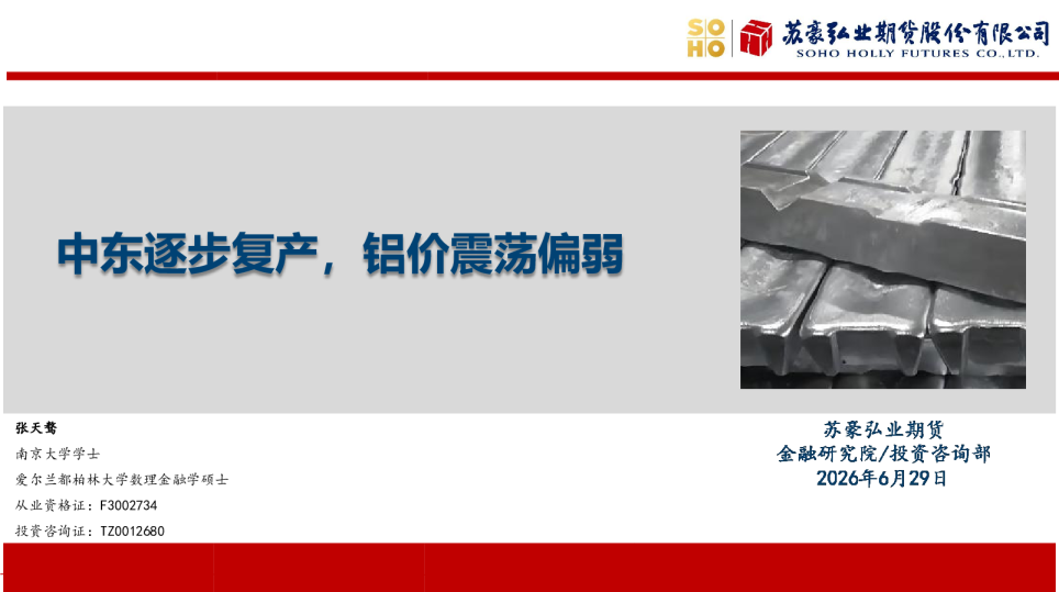 中东逐步复产，铝价震荡偏弱