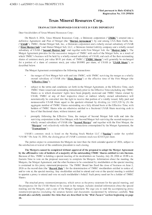USA Rare Earth Inc美股招股说明书(2026-06-29版)