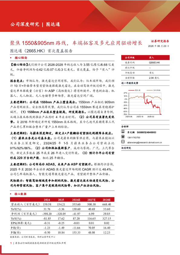 聚焦1550&905nm路线，车端拓客及多元应用驱动增长