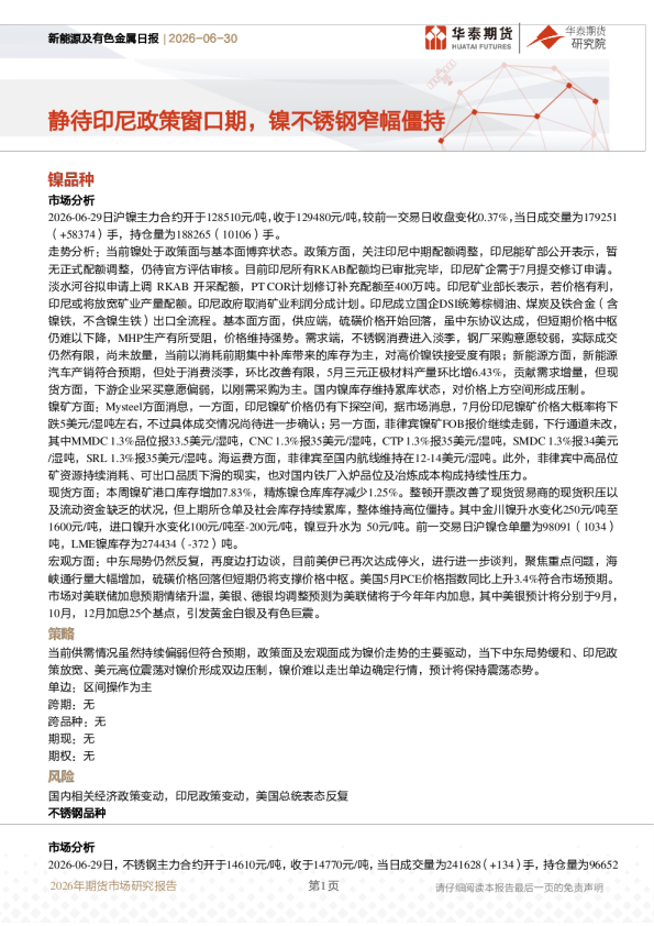 新能源及有色金属日报：静待印尼政策窗口期，镍不锈钢窄幅僵持