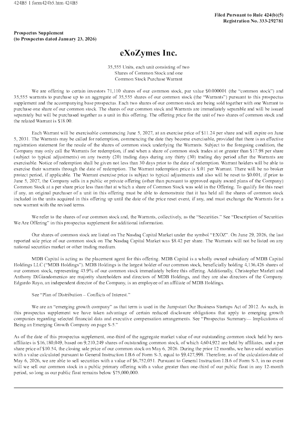 eXoZymes Inc美股招股说明书(2026-06-30版)