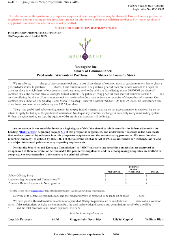 Neurogene Inc美股招股说明书(2026-06-30版)