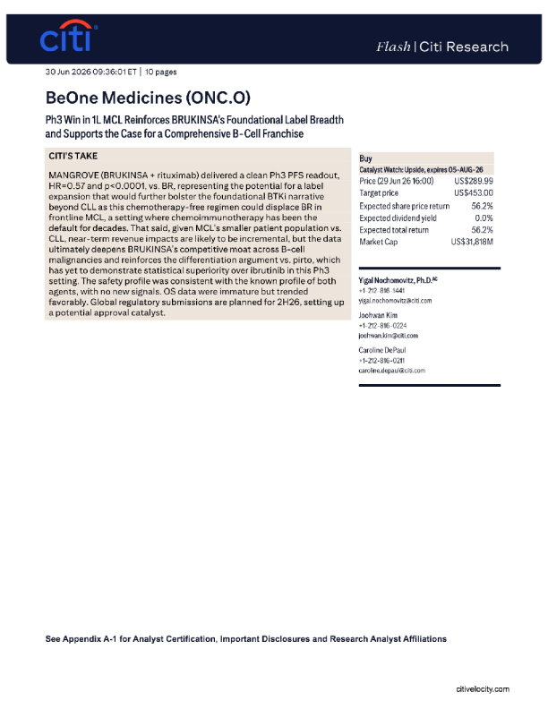 Ph3 胜利在一线MCL强化BRUKINSA的基础性标签广度并支持全面B细胞 franchises的案例