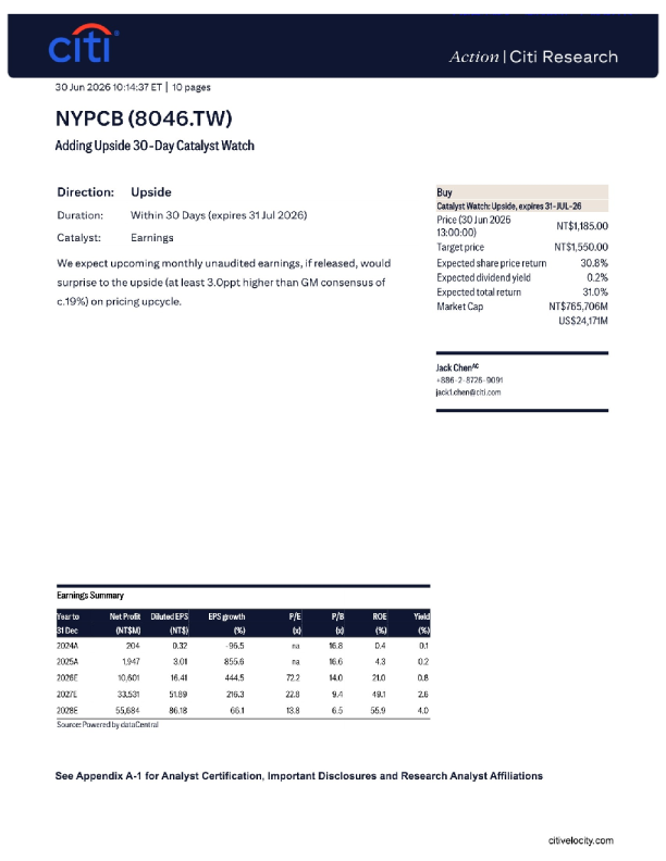NYPCB(8046.TW)加入30日上行催化剂观察