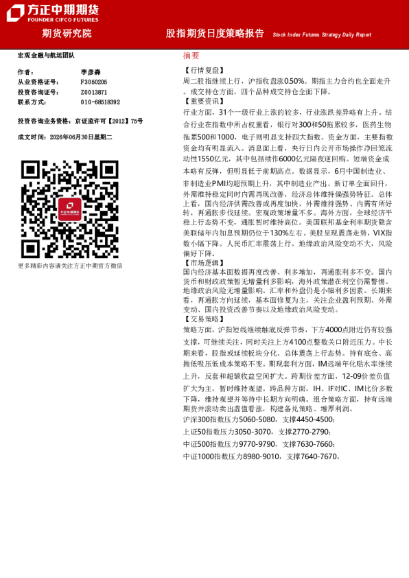 股指期货日度策略报告