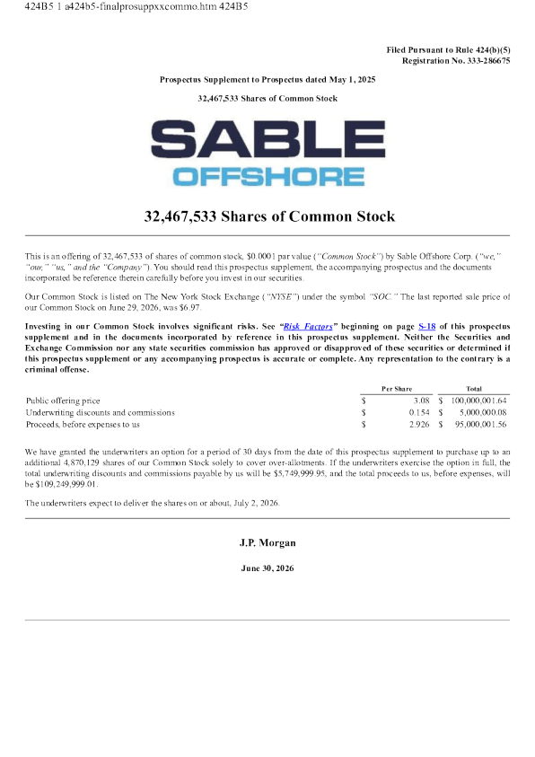 Sable Offshore Corp美股招股说明书(2026-07-02版)